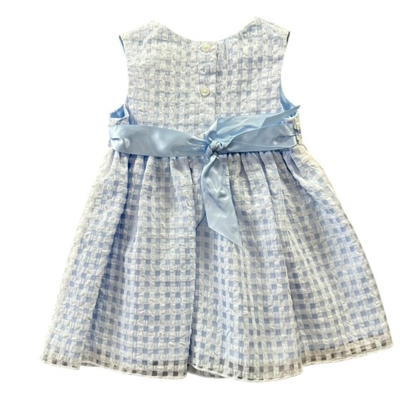 George Infants 12M Blue Gingham Seersucker Floral Special Occasion Dress - Picture 4 of 4